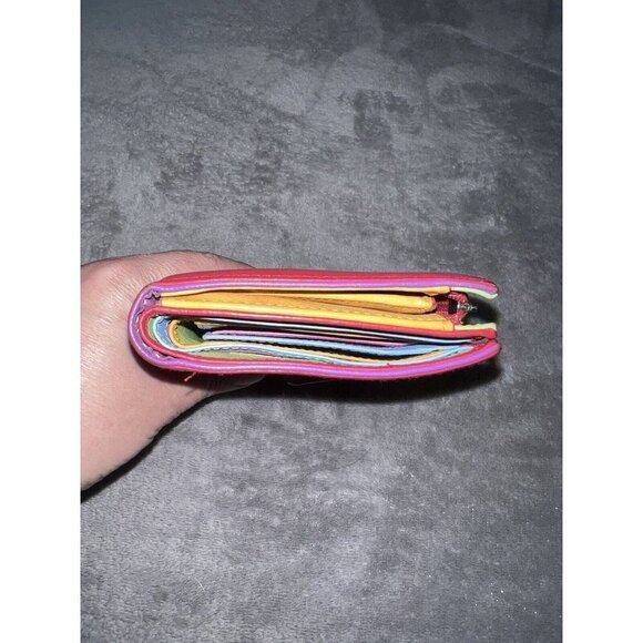 NICOLI Womens Red Leather Multicolor Interior Bifold Zip Around Wallet - Picture 5 of 11